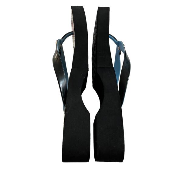 Brighton Love Platform Sandals Flip Flops 9 Black Blue Abstract Silver Heart - Picture 9 of 13